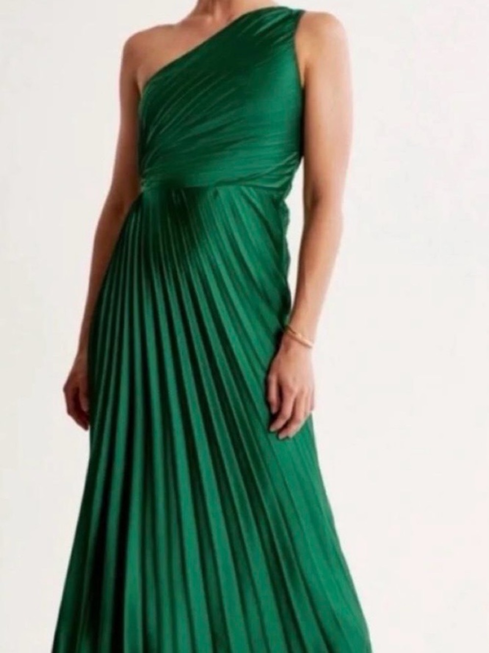 Abercrombie & Fitch One-Shoulder Emerald Green Pleated Gown